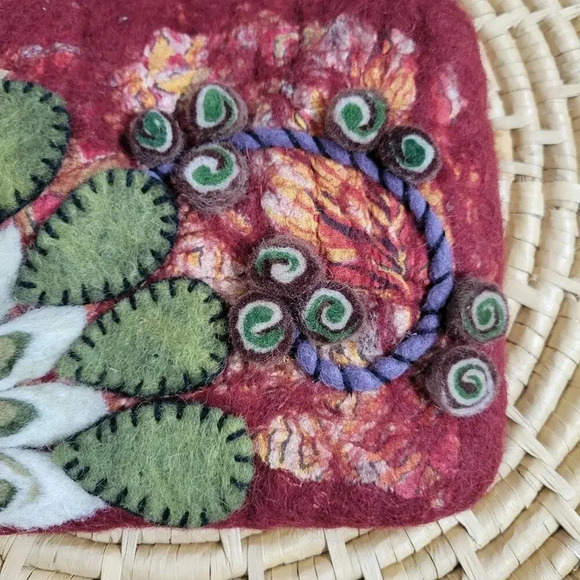 Rising Tide Boiled Wool Art Floral Boho Small Wallet Bag - Picture 2 of 5
